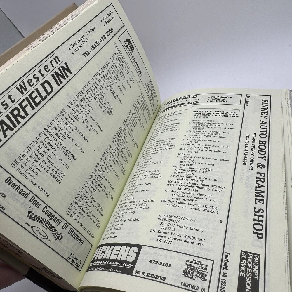 1988 Fairfield Iowa City Business Directory HC Book Phone Advertisements Ads Vtg